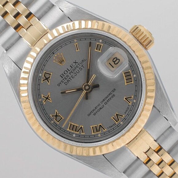 Rolex Ladies Datejust 26mm Two-Tone Gray Roman Numeral Dial Fluted Jubilee 69173 main image 10